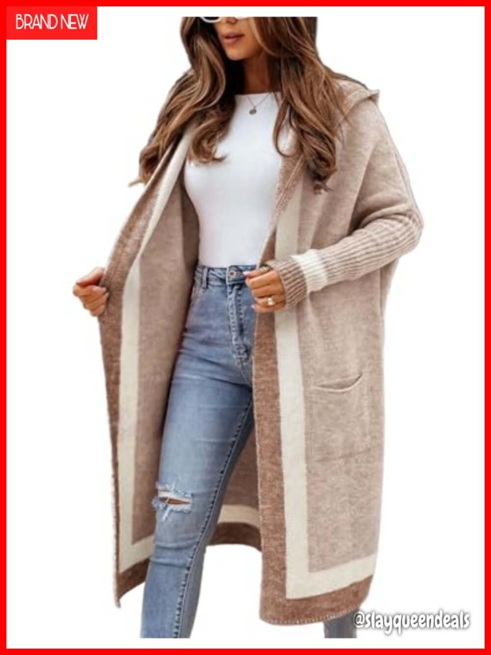 Womens Oversized Hooded Open Front Long Cardigan Sweater with Pockets